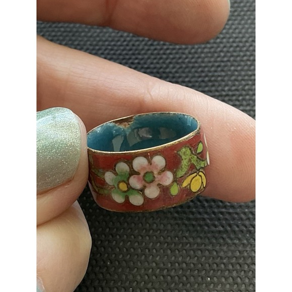 vintage Chinese cloisonné ring enameled floral designs Size 6 Estate Costume - Picture 4 of 5